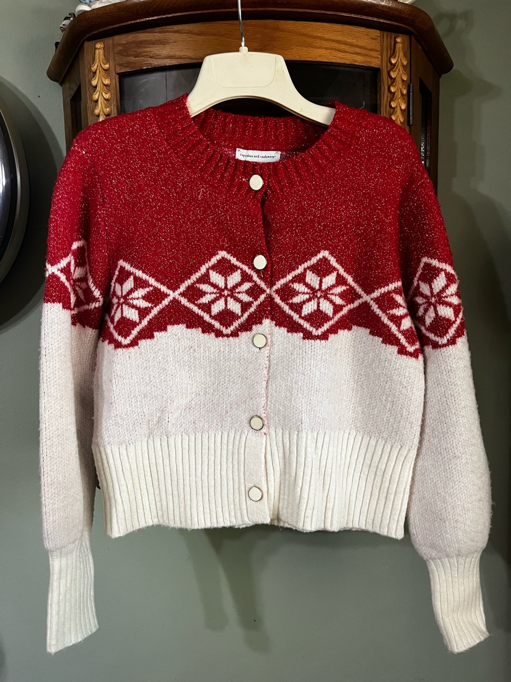 NWT Cupcakes and Cashmere Festive Sparkling Snowflake Cardigan Sweater